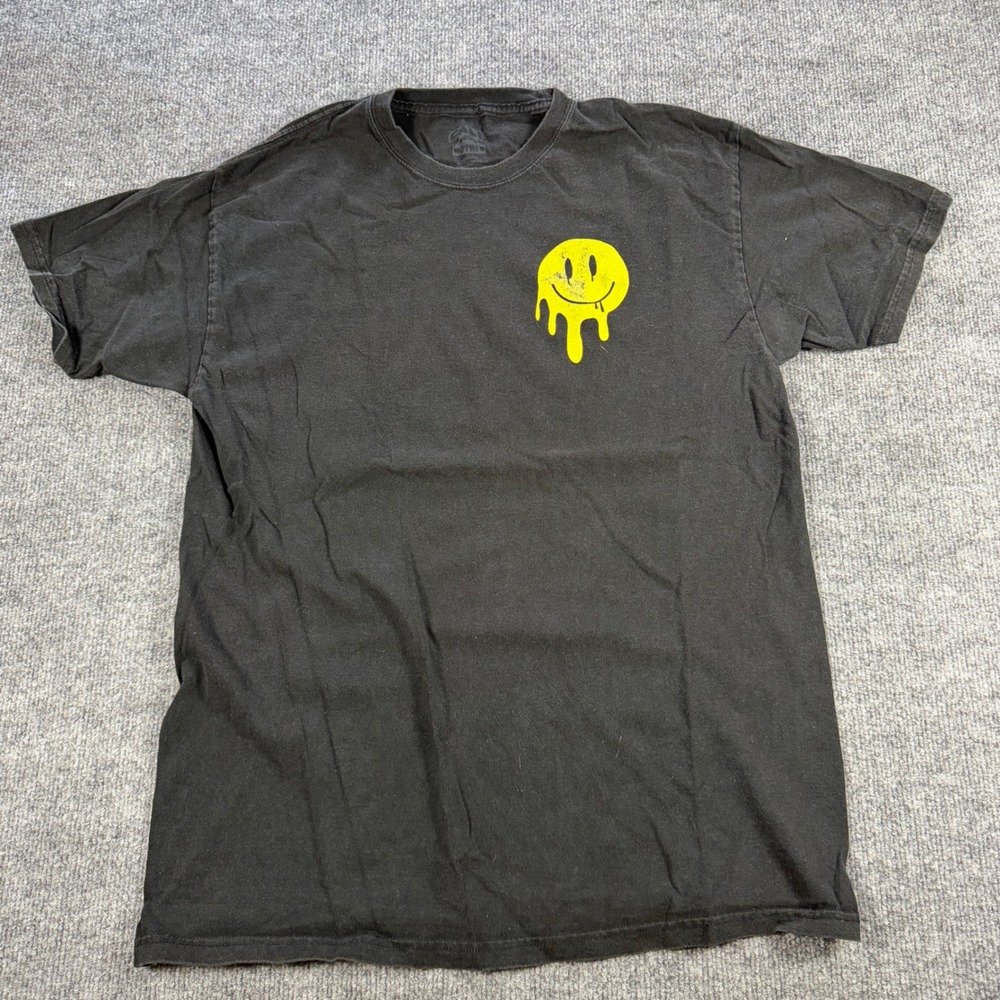 Call Your Mother Melting Smiley Face Cotton Black T-Shirt Size Large Streetwear